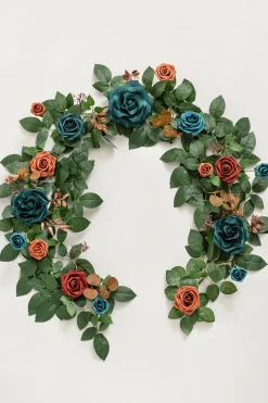5ft Rose Leaf Flower Garland in Dark Teal & Burnt Orange