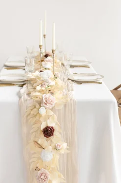 5ft Rose Leaf Flower Garland in White & Beige | Clearance