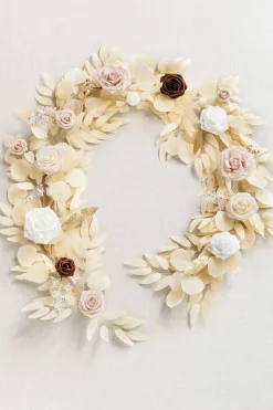5ft Rose Leaf Flower Garland in White & Beige | Clearance