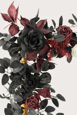 5ft Rose Leaf Flower Garland in Moody Burgundy & Black