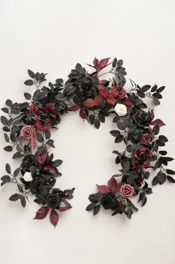 5ft Rose Leaf Flower Garland in Moody Burgundy & Black