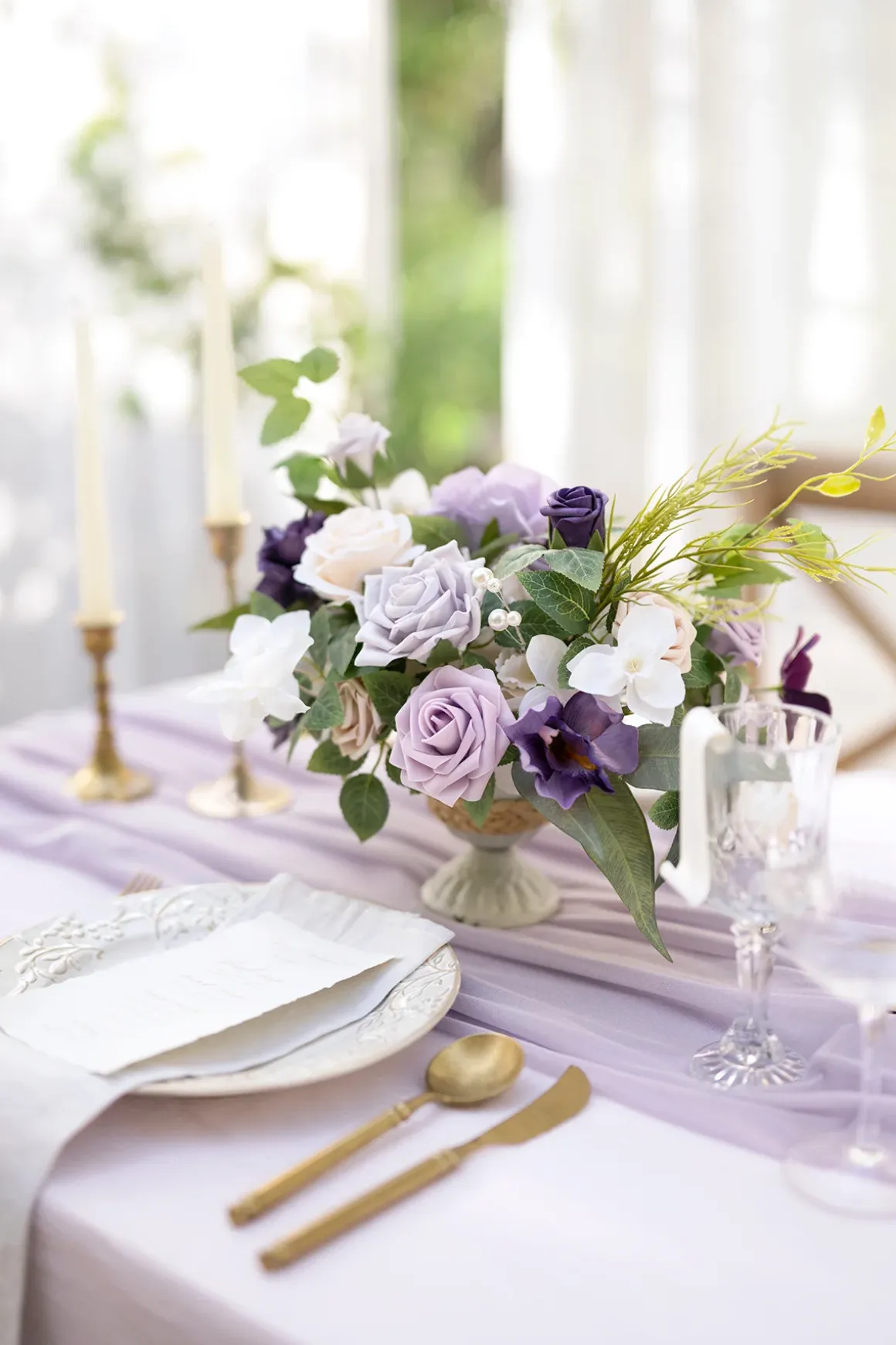 Large Floral Centerpiece Set in Lilac & Gold | Clearance