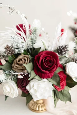 Large Floral Centerpiece Set in Christmas Red & Sparkle | Clearance
