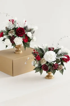 Large Floral Centerpiece Set in Christmas Red & Sparkle | Clearance