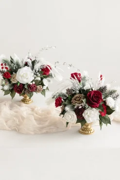 Large Floral Centerpiece Set in Christmas Red & Sparkle | Clearance