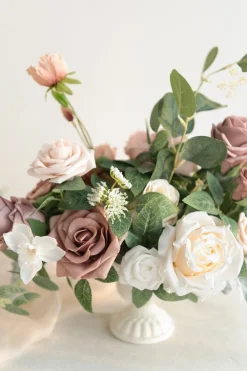 Large Floral Centerpiece Set in Dusty Rose & Cream