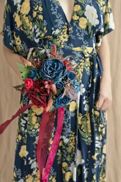 Maid of Honor & Bridesmaid Bouquets in Burgundy & Navy