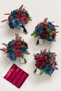 Maid of Honor & Bridesmaid Bouquets in Burgundy & Navy