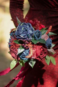 Maid of Honor & Bridesmaid Bouquets in Burgundy & Navy