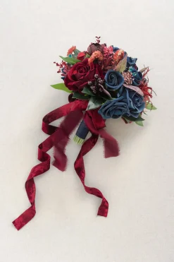 Maid of Honor & Bridesmaid Bouquets in Burgundy & Navy(7