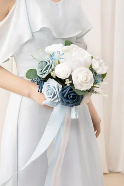 Maid of Honor & Bridesmaid Bouquets in Romantic Dusty Blue