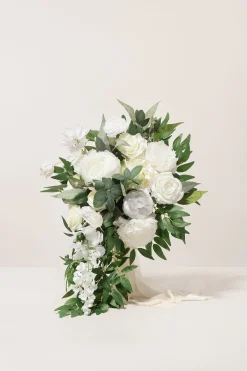 Medium Cascade Bridal Bouquet in Natural White