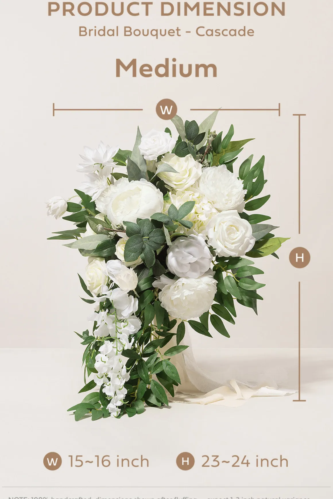 Medium Cascade Bridal Bouquet in Natural White