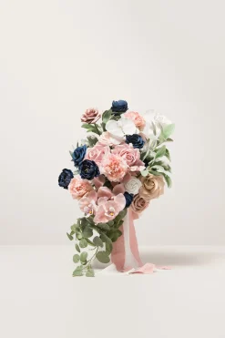 Medium Cascade Bridal Bouquet in Dusty Rose & Navy | Clearance
