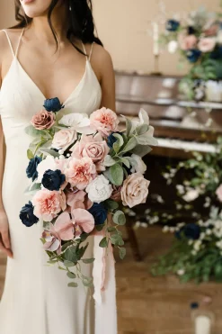 Medium Cascade Bridal Bouquet in Dusty Rose & Navy | Clearance