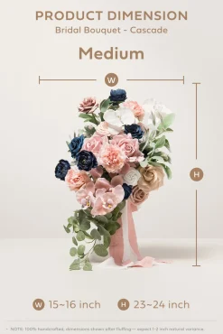 Medium Cascade Bridal Bouquet in Dusty Rose & Navy | Clearance