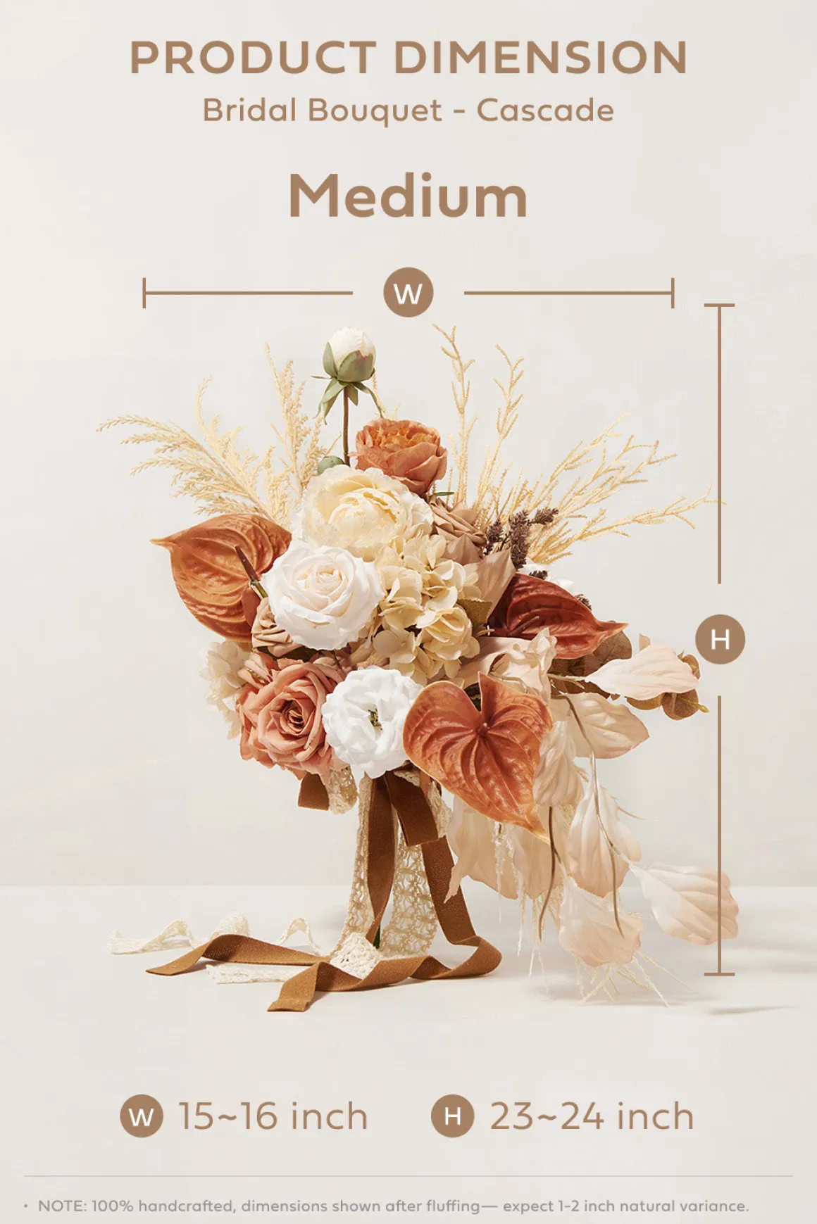 Medium Cascade Bridal Bouquet in Rust & Sepia | Clearance