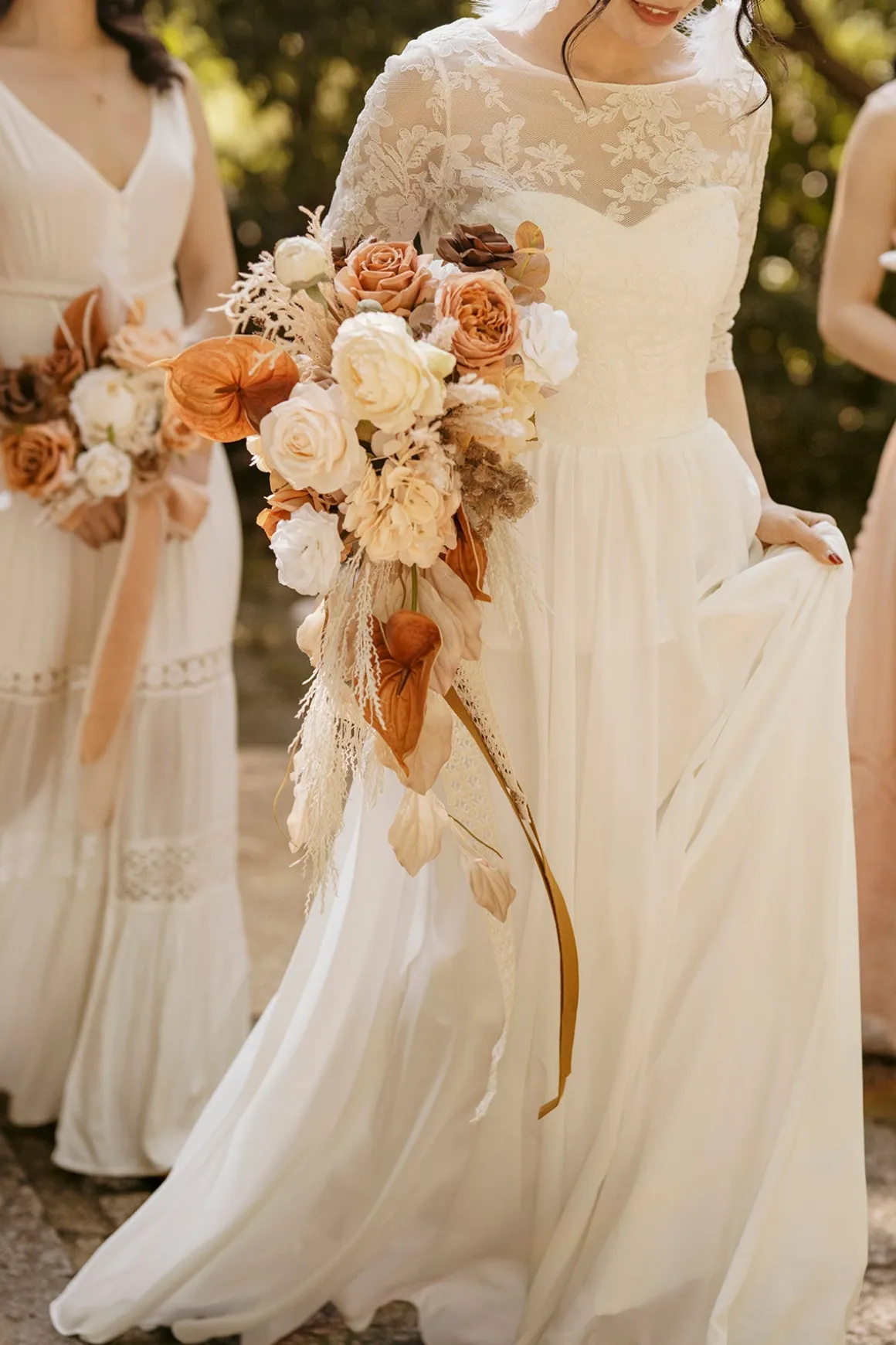 Medium Cascade Bridal Bouquet in Rust & Sepia | Clearance