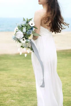 Medium Cascade Bridal Bouquet in Romantic Dusty Blue | Clearance