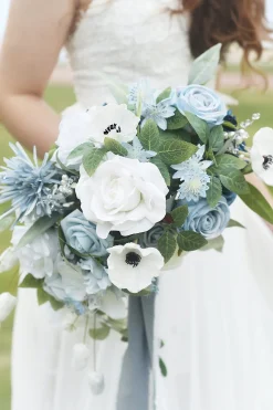 Medium Cascade Bridal Bouquet in Romantic Dusty Blue | Clearance