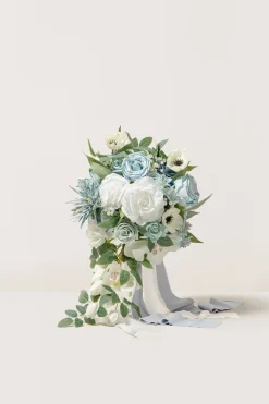 Medium Cascade Bridal Bouquet in Romantic Dusty Blue | Clearance