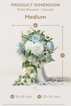 Medium Cascade Bridal Bouquet in Romantic Dusty Blue | Clearance
