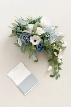 Medium Cascade Bridal Bouquet in Romantic Dusty Blue | Clearance