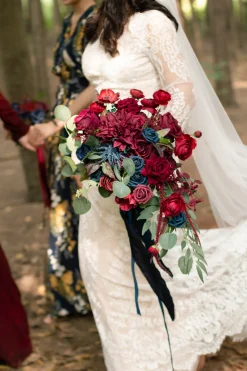 Medium Cascade Bridal Bouquet in Burgundy & Navy | Clearance