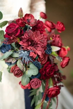 Medium Cascade Bridal Bouquet in Burgundy & Navy | Clearance