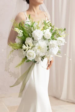 Medium Free-Form Bridal Bouquet in Olive & White | Clearance