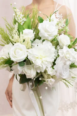 Medium Free-Form Bridal Bouquet in Olive & White | Clearance