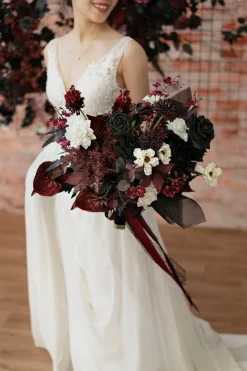Medium Free-Form Bridal Bouquet in Moody Burgundy & Black | Clearance