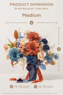 Medium Free-Form Bridal Bouquet in Russet Orange & Denim Blue