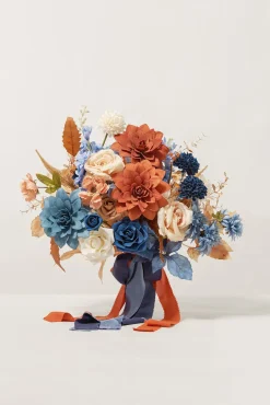 Medium Free-Form Bridal Bouquet in Russet Orange & Denim Blue