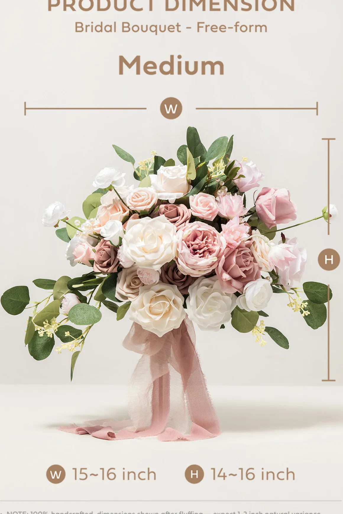 Medium Free-Form Bridal Bouquet in Dusty Rose & Cream | Clearance