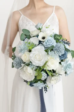 Medium Round Bridal Bouquet in Dusty Blue & Navy | Clearance