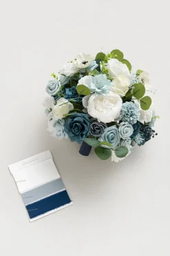 Medium Round Bridal Bouquet in Dusty Blue & Navy | Clearance