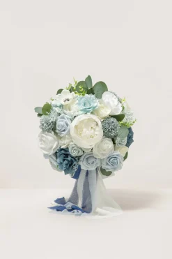 Medium Round Bridal Bouquet in Dusty Blue & Navy | Clearance