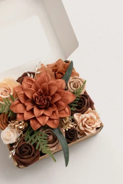 Mini Bouquet Combo Flower Box - Walnut Brown & Burnt Orange