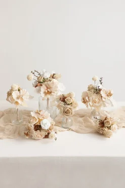 Mini Premade Flower Centerpiece Set in Tawny Beige & Sand Beige | Clearance