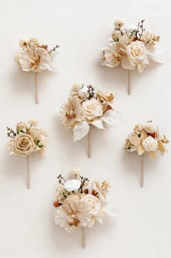 Mini Premade Flower Centerpiece Set in Tawny Beige & Sand Beige | Clearance
