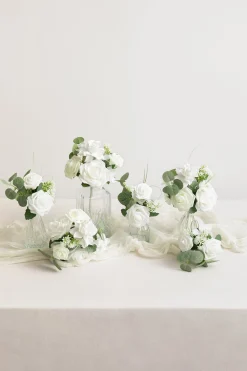 Mini Premade Flower Centerpiece Set in White & Sage | Clearance