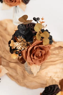 Mini Premade Flower Centerpiece Set in Black & Pumpkin Orange