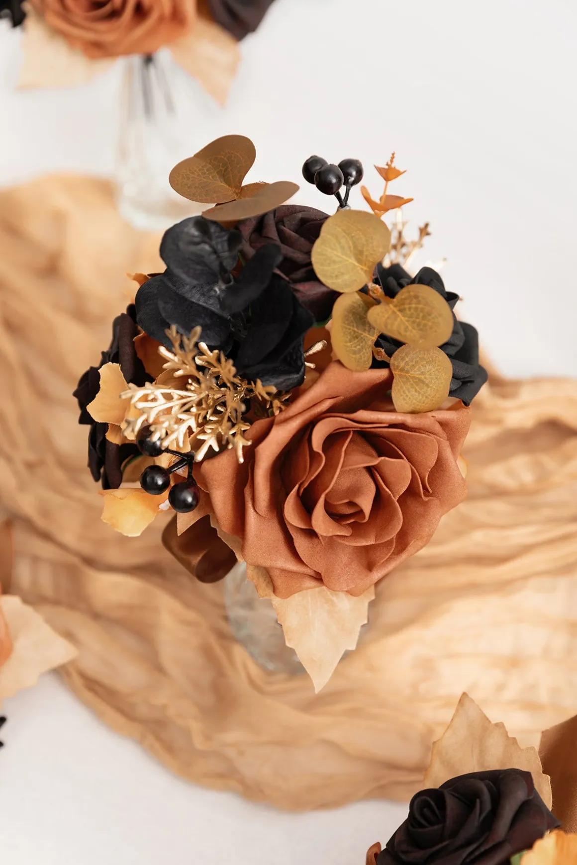 Mini Premade Flower Centerpiece Set in Black & Pumpkin Orange