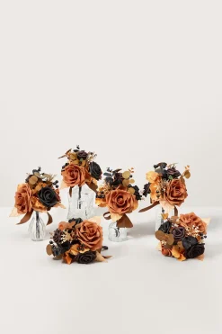 Mini Premade Flower Centerpiece Set in Black & Pumpkin Orange