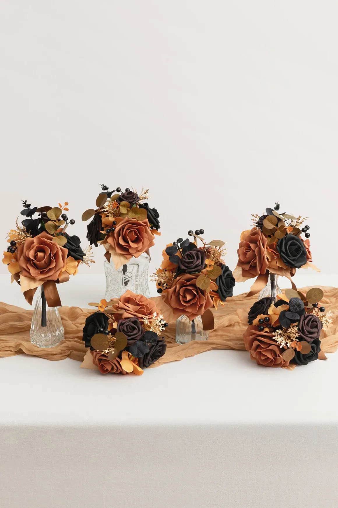 Mini Premade Flower Centerpiece Set in Black & Pumpkin Orange