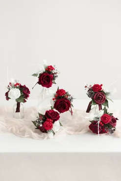 Mini Premade Flower Centerpiece Set in Christmas Red & Sparkle | Clearance