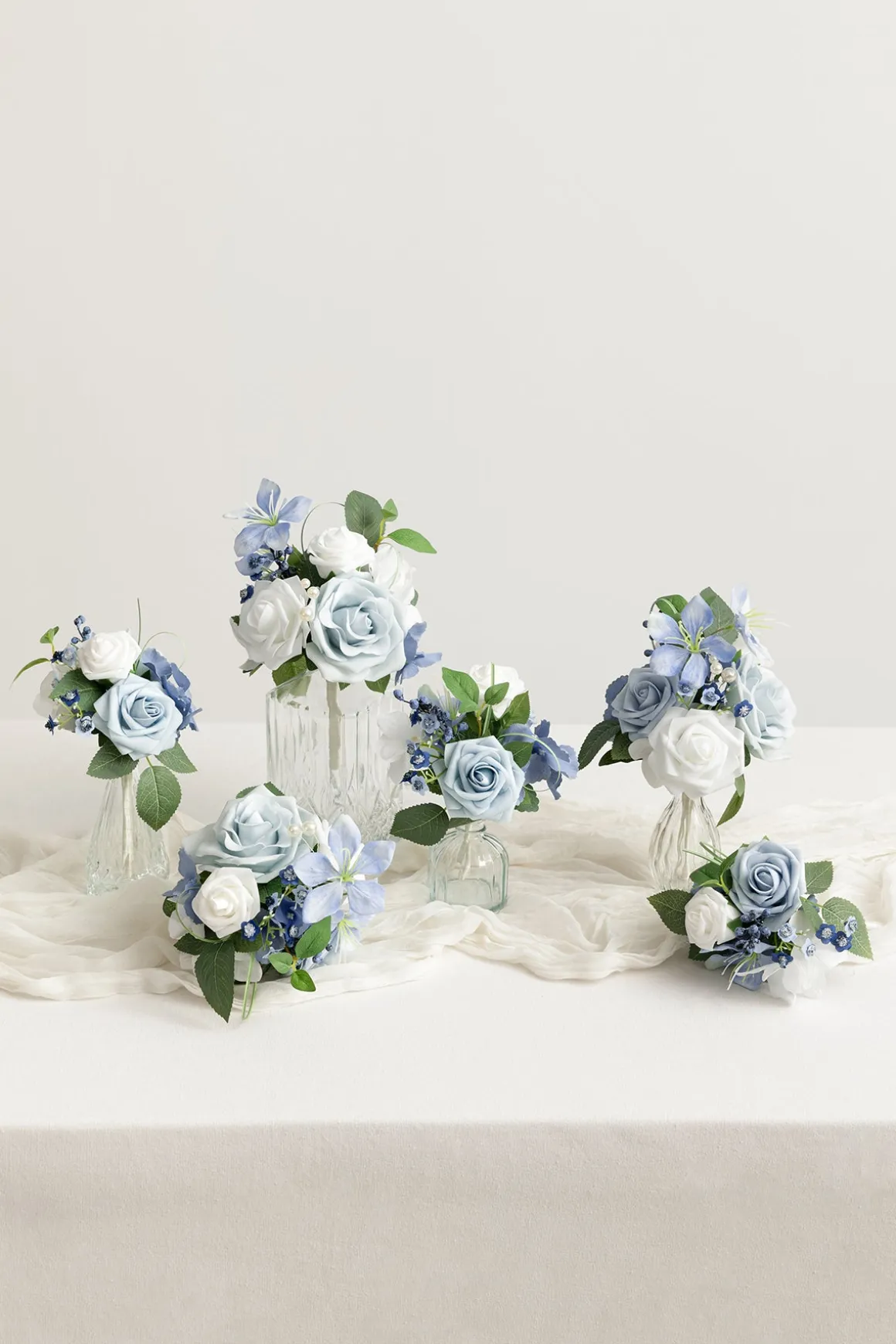 Mini Premade Flower Centerpiece Set in Dusty Blue & White