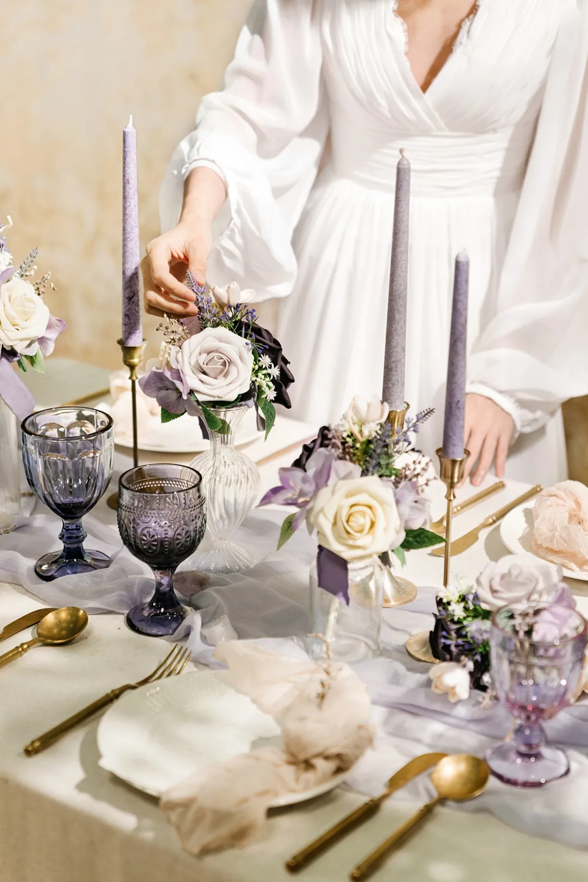 Mini Ready-to-Use Flower Centerpiece Set in French Lavender & Plum | Clearance