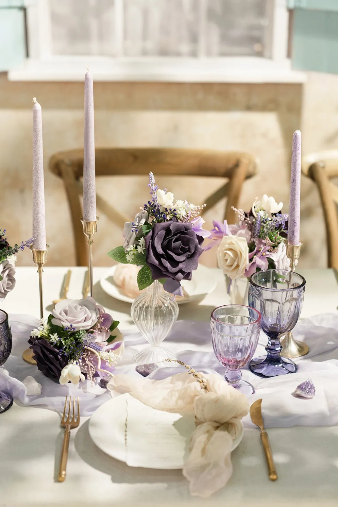 Mini Ready-to-Use Flower Centerpiece Set in French Lavender & Plum | Clearance